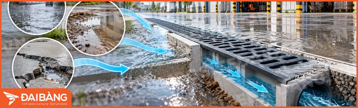 Rãnh thoát nước - Phân loại và Ứng dụng thực tế - Hạ tầng Đại Bàng Tại sao công trình cần có hệ thống rãnh thoát nước